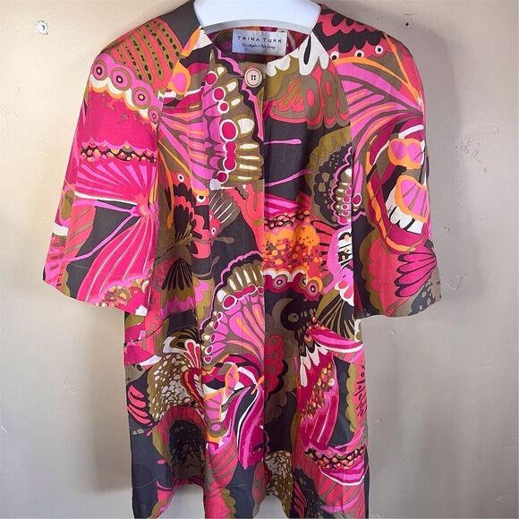 Trina Turk Women's Silk Linen Blend Jacket Size Medium Colorful Work Career Wear - Picture 1 of 8